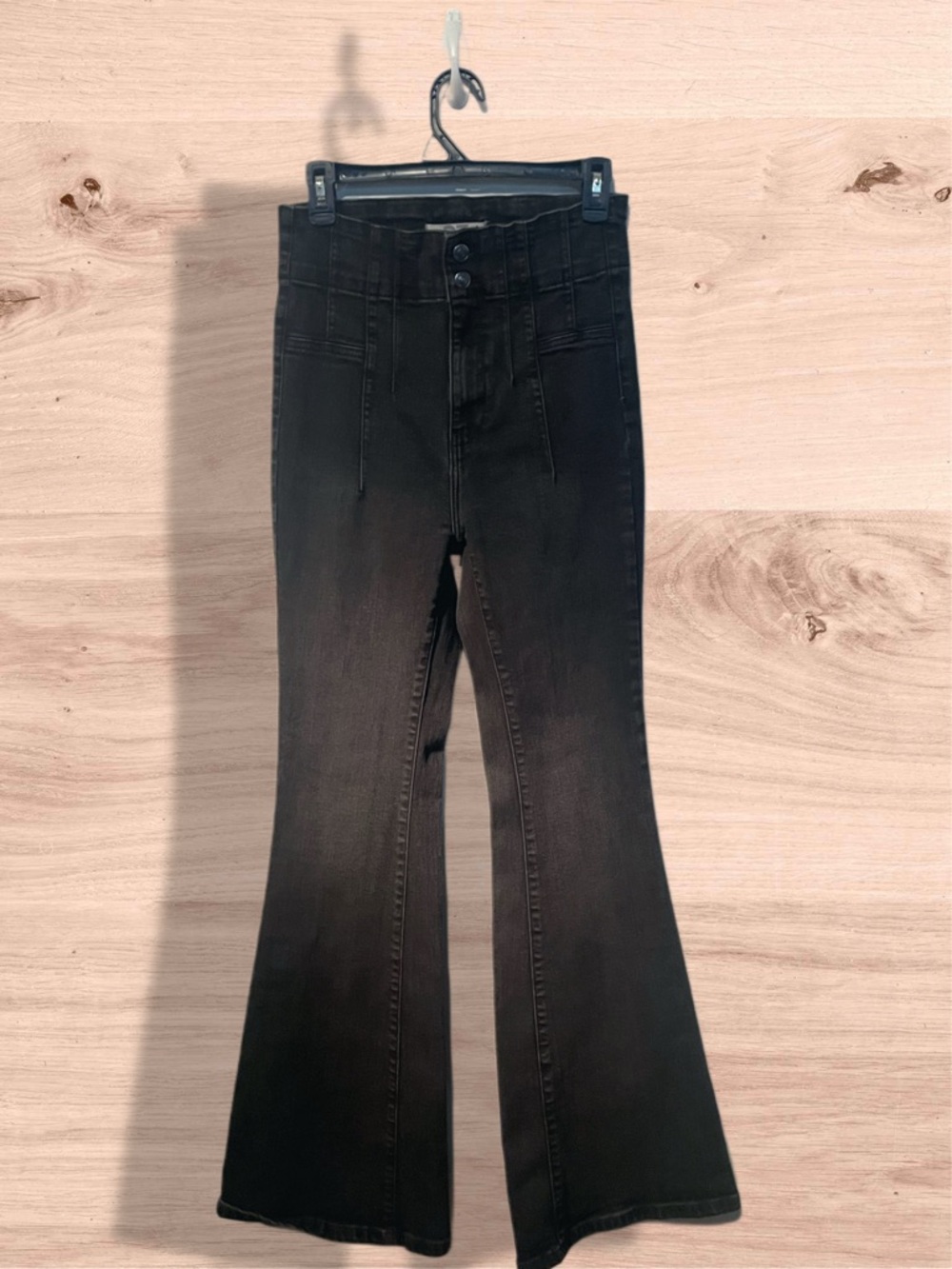 We the Free People Black Bell Bottom Jeans sz 27 31” inseam 70s Vibe High Rise - Picture 3 of 15
